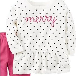 Carter’s White Polkadot Peplum Merry Sweater 0-3 Months